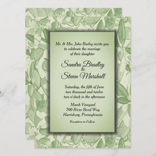 Invitation Mariage à thème Vintage vert olive (Devant / Derrière)