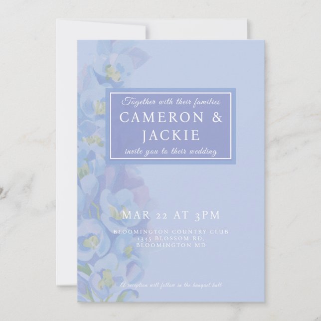 Invitation Mariage à tons de bleu de glycine  (Devant)