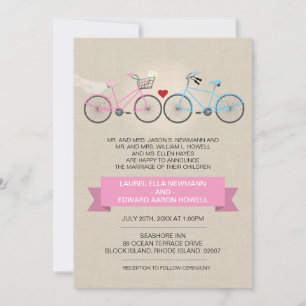 Invitation Mariage à vélo rose style lin