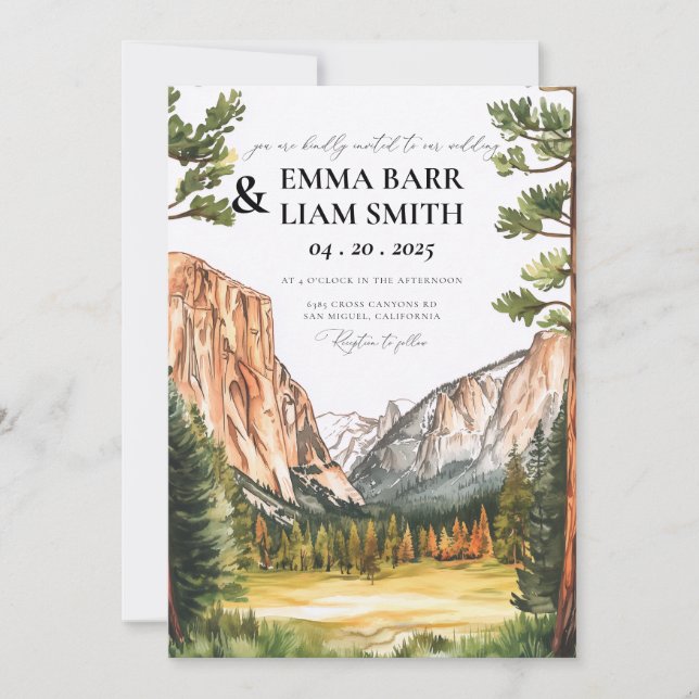 Invitation Mariage à Yosemite National Park Aquarelle (Devant)