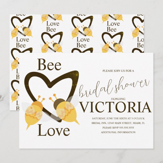 Invitation Mariage Abeille et Cœur Jaune Marron  (Devant / Derrière)