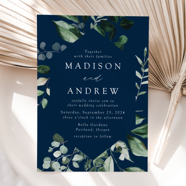 Invitation Mariage Abondante Verdure Navy (Créateur téléchargé)