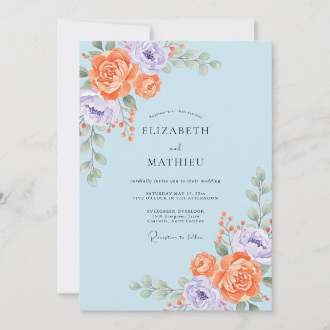 Invitation Mariage Abricot Améthyste Ranunculus Eucalyptus (Devant)