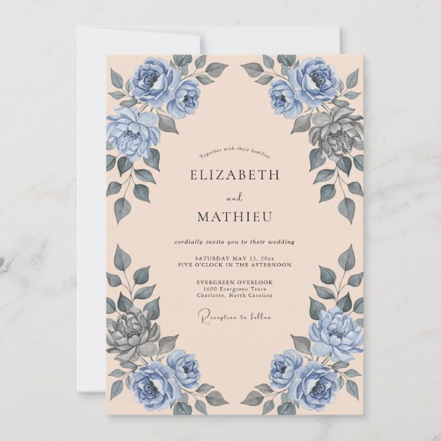 Invitation Mariage Abricot Ardoise Rose Poussiéreuse (Devant)