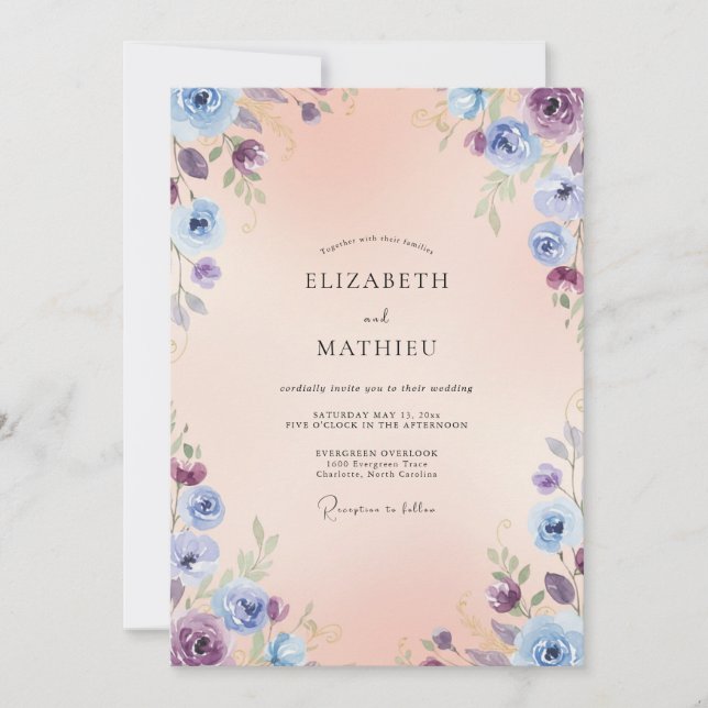 Invitation Mariage Abricot Lavande Ranunculus Eucalyptus (Devant)