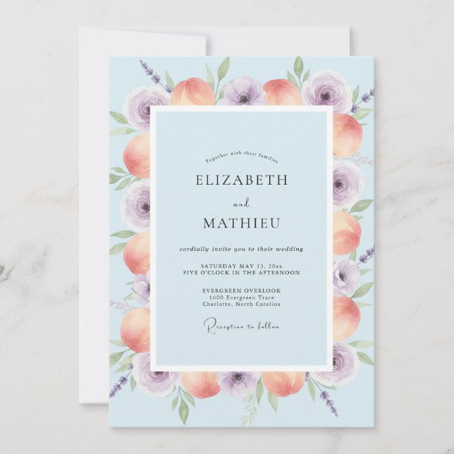 Invitation Mariage Abricot Lilas Ranunculus Eucalyptus (Devant)