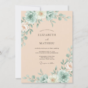 Invitation Mariage Abricot Mousse de Mer Succulente Eucalyptu
