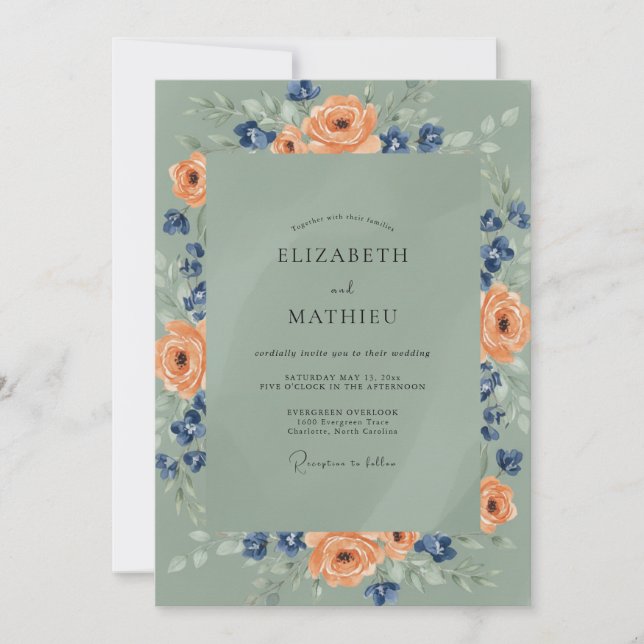 Invitation Mariage Abricot Nuit Ranunculus Eucalyptus (Devant)