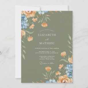Invitation Mariage Abricot Olive Ranunculus Eucalyptus