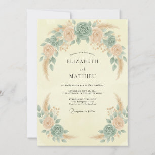 Invitation Mariage Abricot Pampas Eucalyptus Mousse de Mer