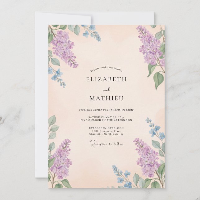 Invitation Mariage Abricot Pervenche Wisteria (Devant)