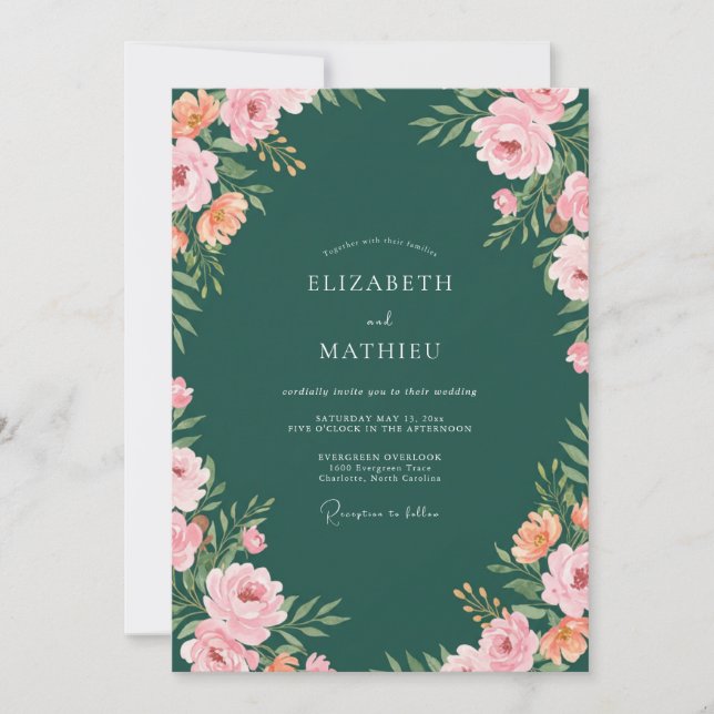 Invitation Mariage Abricot Ranunculus Eucalyptus Forêt (Devant)