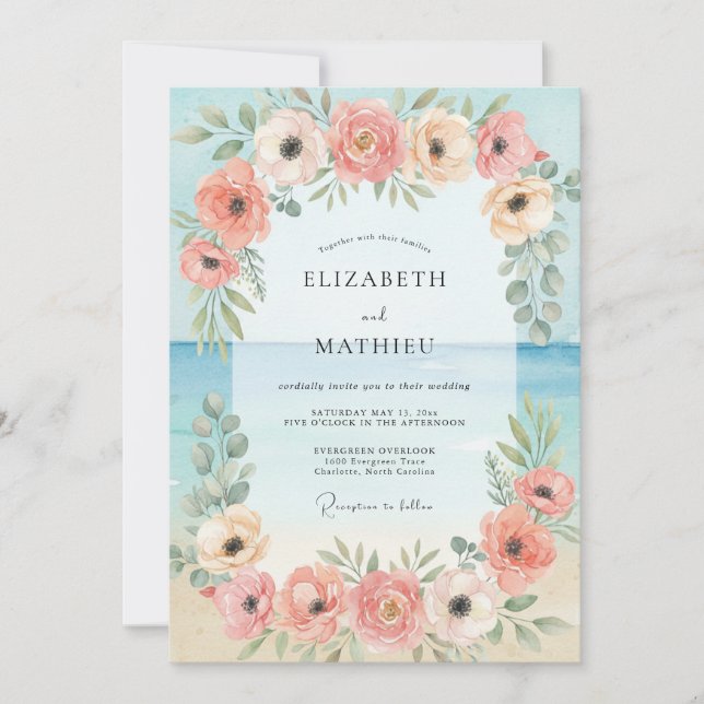 Invitation Mariage Abricot Ranunculus Eucalyptus Gris Ciel (Devant)