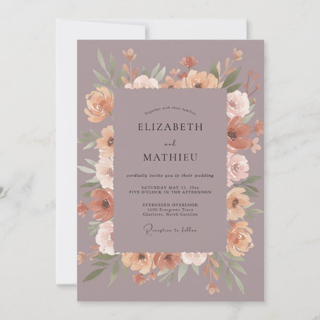 Invitation Mariage Abricot Ranunculus Eucalyptus Mauve (Devant)