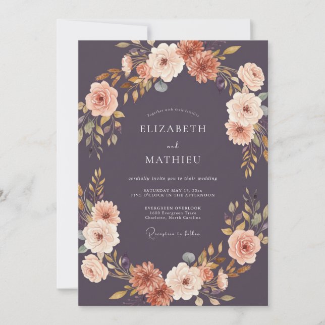 Invitation Mariage Abricot Ranunculus Gris Eucalyptus (Devant)