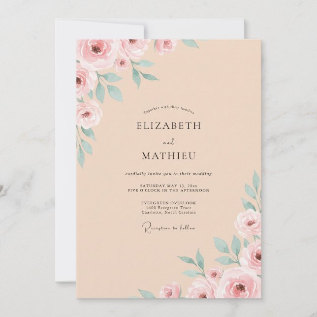 Invitation Mariage Abricot Rose Mousse (Devant)