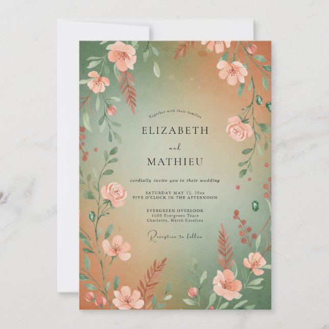 Invitation Mariage Abricot Sauge Ranunculus Eucalyptus (Devant)