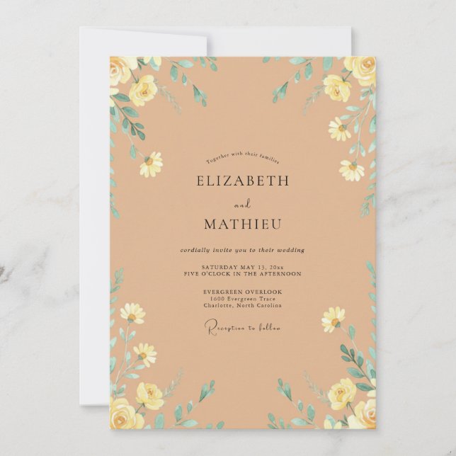 Invitation Mariage Abricot Tan Primrose (Devant)
