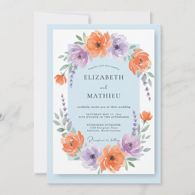Invitation Mariage Abricot Violet Ranunculus Eucalyptus (Devant)
