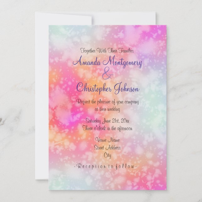 Invitation Mariage Abstrait Aquarelle Rose et Orange (Devant)