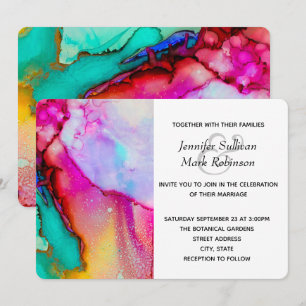 Invitation Mariage Abstrait Aquarelle Rose et Turquoise