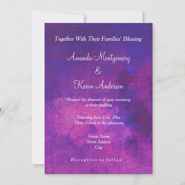 Invitation Mariage Abstrait Aquarelle Rose et Violet (Devant)