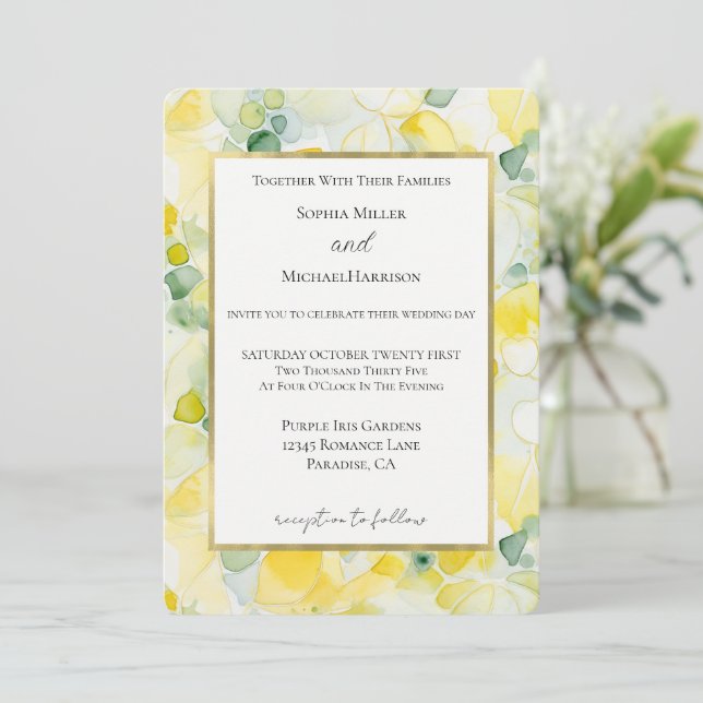 Invitation Mariage Abstrait Citron Jaune (Debout devant)