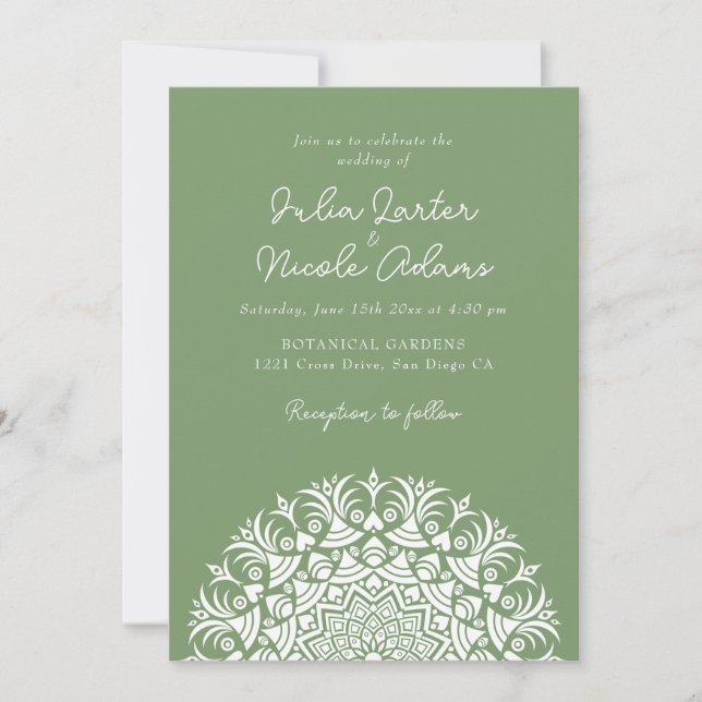 Invitation Mariage abstrait de mandala de mousse de sauge ver (Devant)