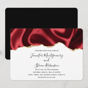 Invitation Mariage Abstrait de Satin Ondulé Glamour Rouge Fon