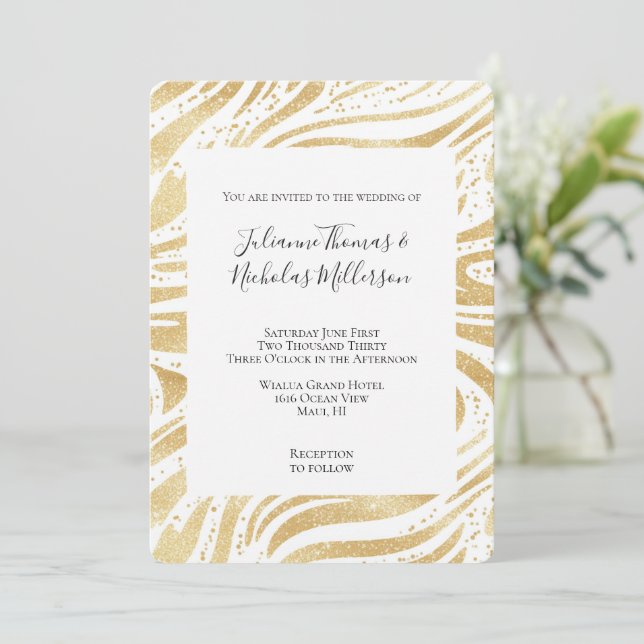 Invitation Mariage Abstrait de tourbillons Gold Glam (Debout devant)