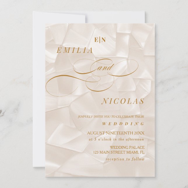 Invitation Mariage Abstrait Élégant Monogramme Neutre (Devant)