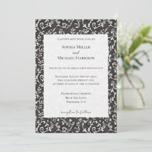 Invitation Mariage Abstrait Élégant Noir Blanc