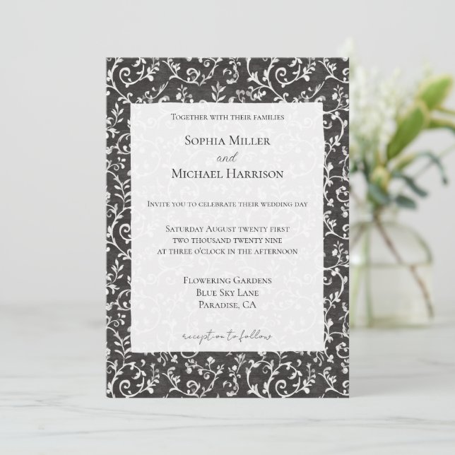 Invitation Mariage Abstrait Élégant Noir Blanc (Debout devant)