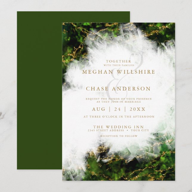 Invitation Mariage | Abstrait Émeraude cristal Agate (Devant / Derrière)