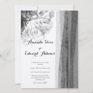 Invitation Mariage Abstrait Floral Noir et Blanc