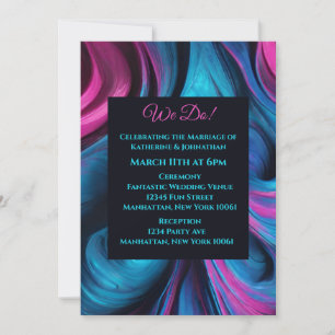 Invitation Mariage-Abstrait Fluid Art-Blue et rose