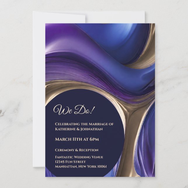 Invitation Mariage-Abstrait Fluid Art-Blue violet et or- (Devant)