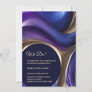 Invitation Mariage-Abstrait Fluid Art-Blue violet et or-