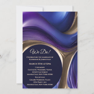 Invitation Mariage-Abstrait Fluid Art-Blue violet et or-