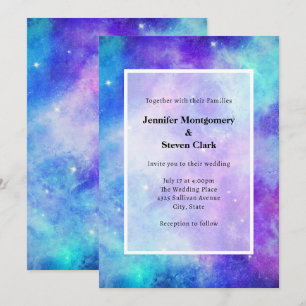 Invitation Mariage abstrait Galaxie Espace Violet et Bleu