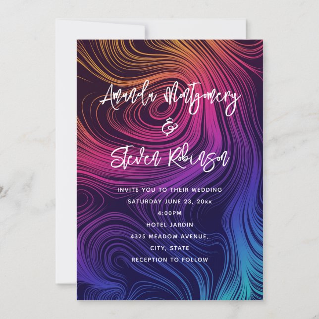 Invitation Mariage abstrait groovy avec motif de tourbillons  (Devant)