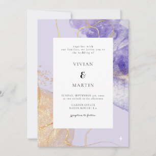 Invitation Mariage Abstrait luxueux violet et doré