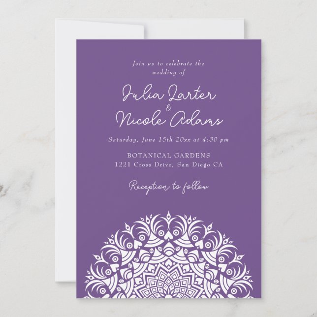 Invitation Mariage Abstrait Mandala Violet Poussiéreux Violet (Devant)