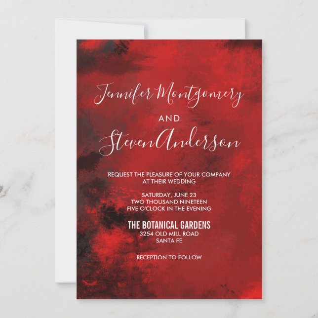 Invitation Mariage Abstrait Moderne de Style Noir et Rouge Fo (Devant)