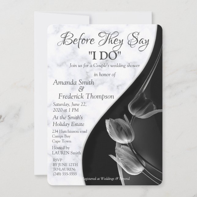 Invitation Mariage Abstrait Moderne en Marbre Blanc et Noir (Devant)