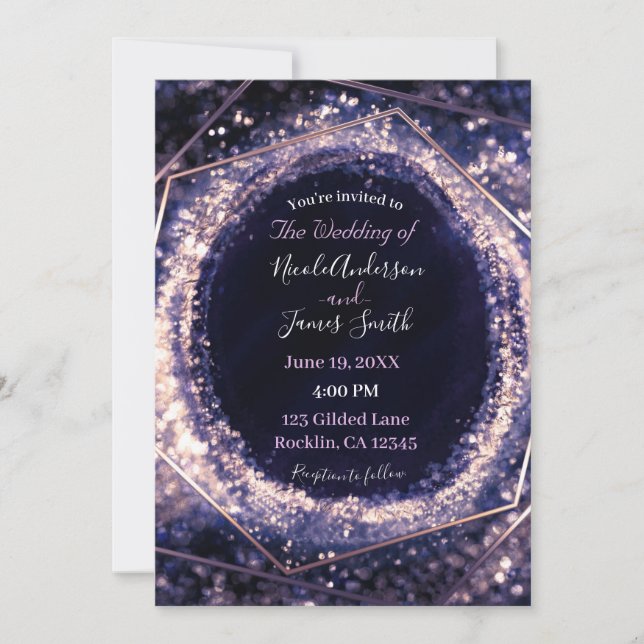 Invitation Mariage Abstrait Moderne Glamour Violet Améthyste (Devant)