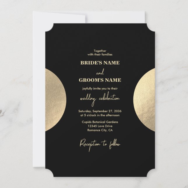 Invitation Mariage Abstrait moderne Noir & Or contemporain (Devant)