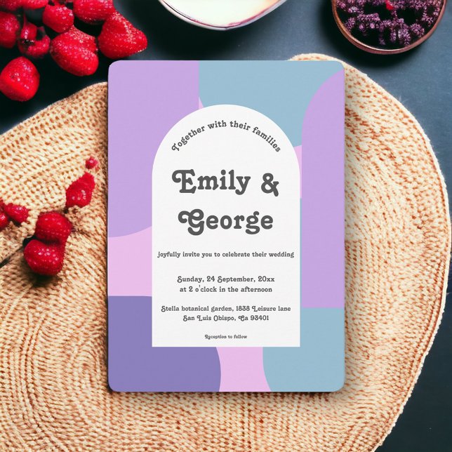 Invitation Mariage Abstrait moderne Pastel Blue Purple Retro (Créateur téléchargé)