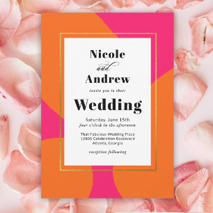 Invitation Mariage Abstrait Moderne Rose Chaud et Orange