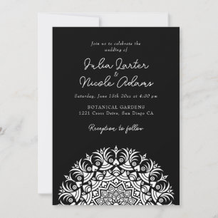 Invitation Mariage Abstrait Noir Classique de Minuit Mandala